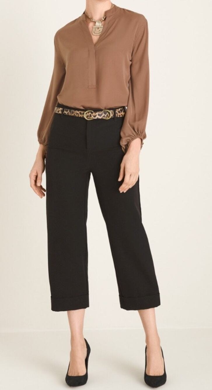 Chico’s Wide-Leg Cuffed Crop Fly-Front Black Pants Women’s 8 Medium Capsule Work